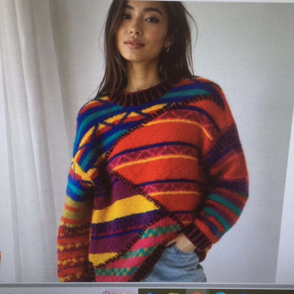 KENJI/VINTAGE-HAND KNITED 80’s MULTI COLOR SWEATER